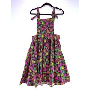 Black Neon Floral Pinafore Overall Dress Dopamine Maximalist Cottagecore Kidcore